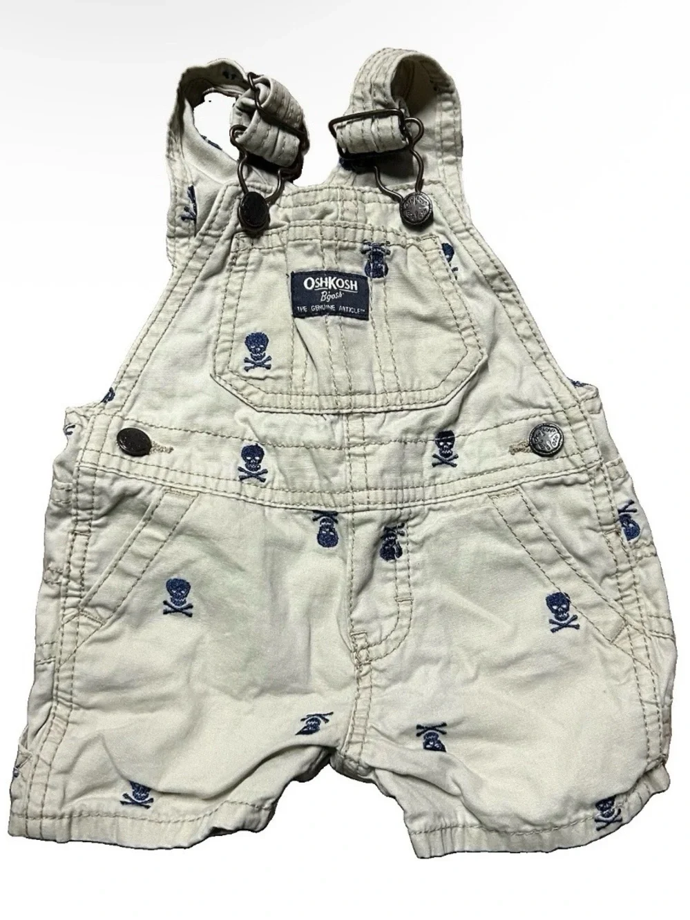 Baby Oshkosh Khaki Overalls Shortalls Skulls Summer Size 3-6 Months